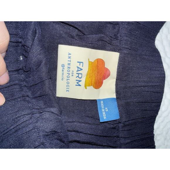 Farm Rio Embroidered Linen Romper Pineapple Anthropologie Jackie Navy XS - Picture 3 of 4